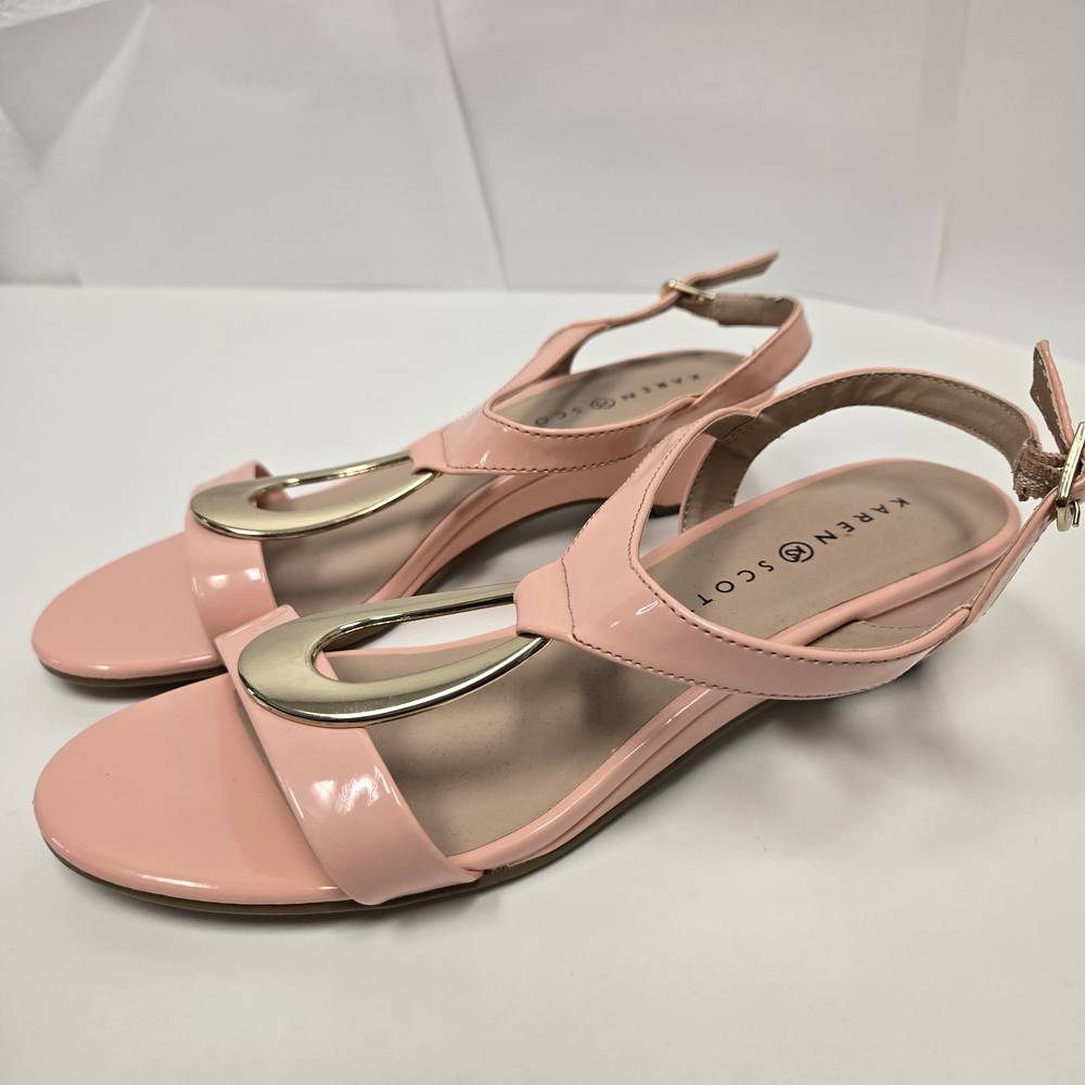 Karen Scott Peach Patent Sandals Gold Hardware Women’s Size 9.5 NWOT